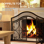 Fireplace Screen, Magnetic Doors, Spark Guard, Steel Black