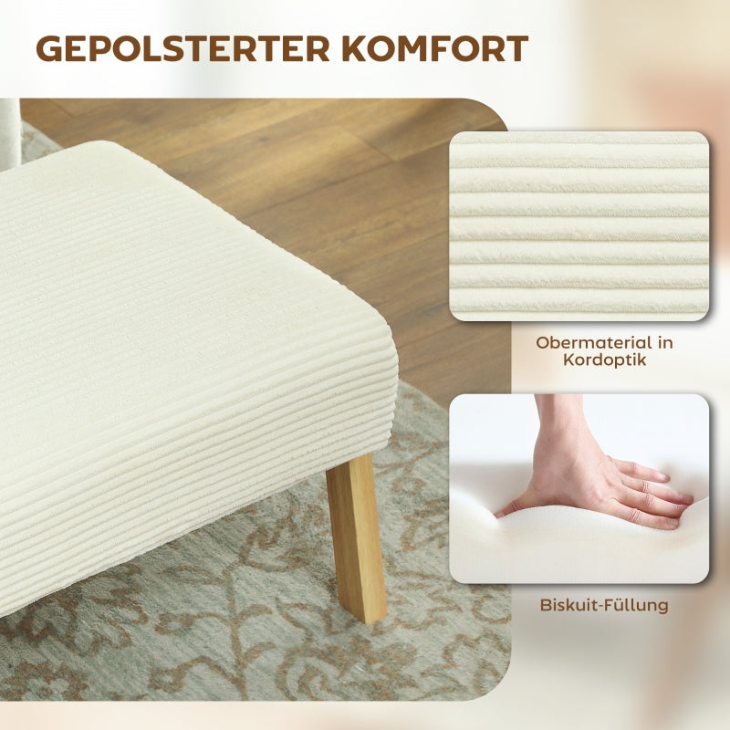 Stool, soft seat cushion, wooden legs, corduroy look cream white