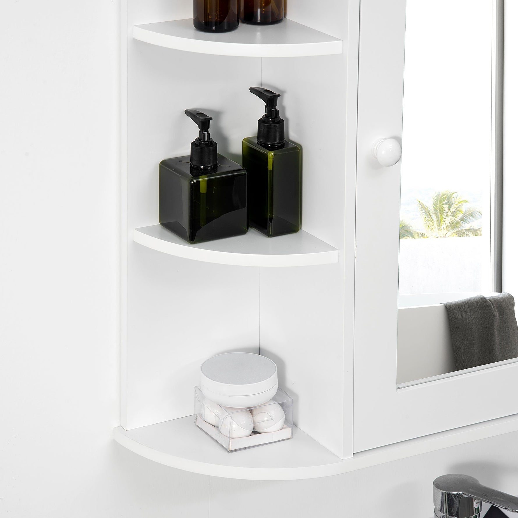 Mirror Cabinet, Wall Mounted with 8 Compartments, White