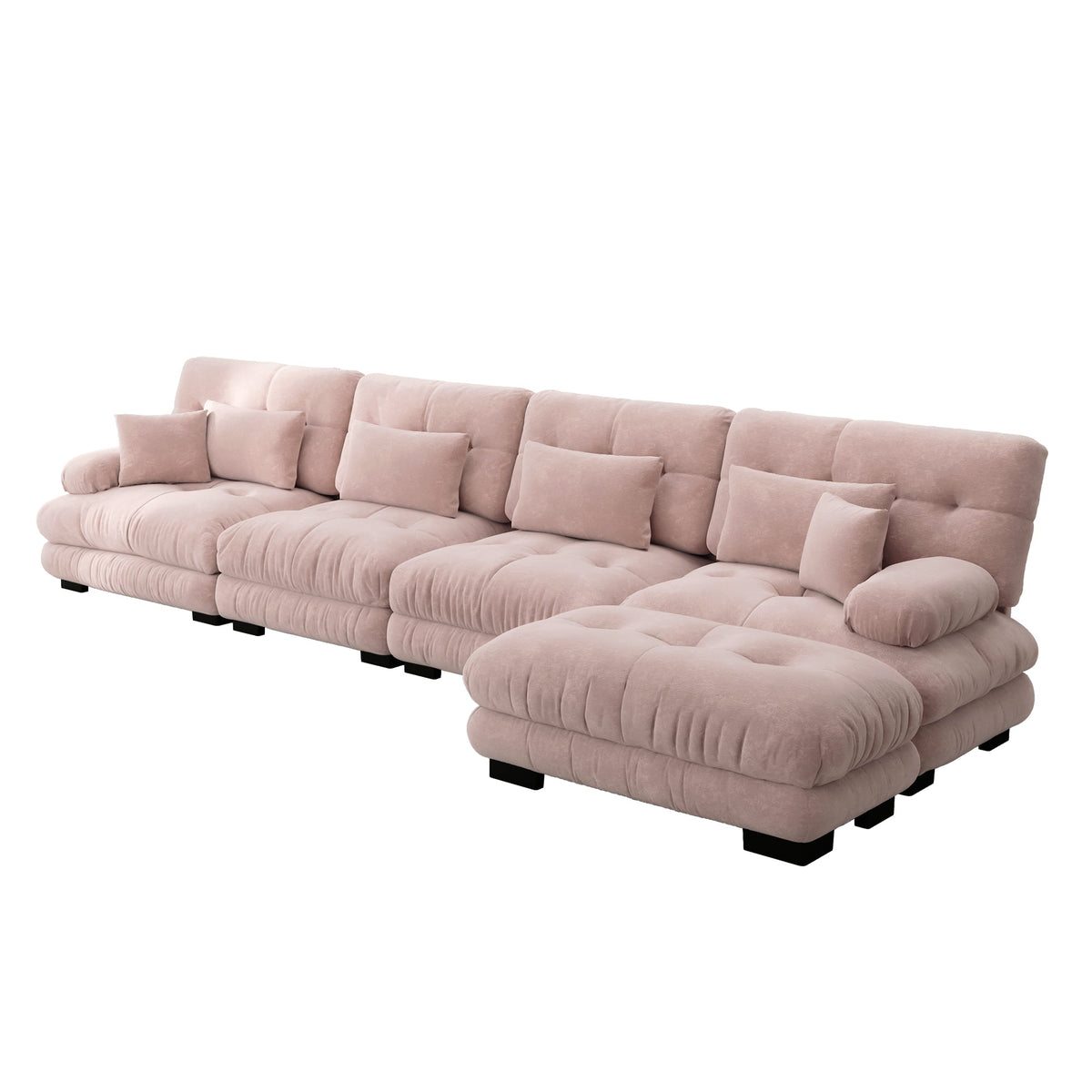 Modular Corner Sofa, L-shaped 4-Seater with Movable Ottoman, Chenille Pink