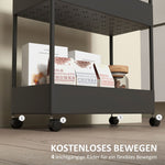 Rolling Cart, 4-Tier with Wheels & Brakes, Plastic Black