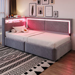 Upholstered Sofa Bed 90x200 LED USB Hydraulic Storage Light Grey Velvet