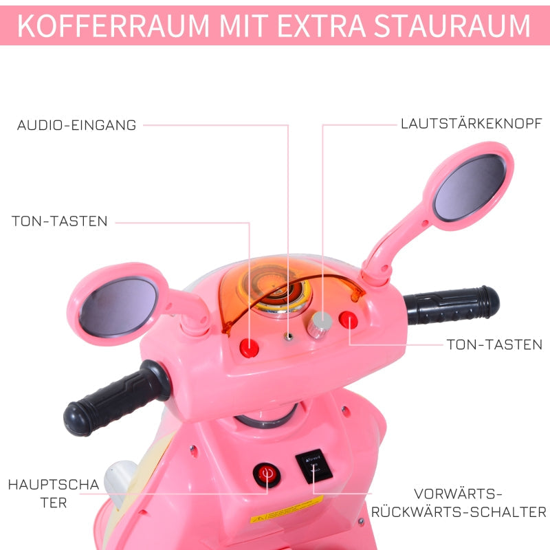 Electric Children's Motorcycle Tricycle with 6V Battery and Metal Frame, Pink and Yellow