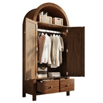 Wardrobe with Rattan Weave and 2 Drawers, Walnut Look
