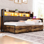 Iron Sofa Bed 90x200cm, Storage, Desk, LED/Sockets - Wood Color