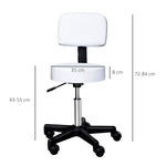 Work Stool, Rolling Swivel, Height Adjustable with Backrest, White