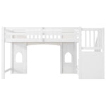 Loft Bed with Storage Stairs and Window, 90x200cm, White Pine Wood + MDF
