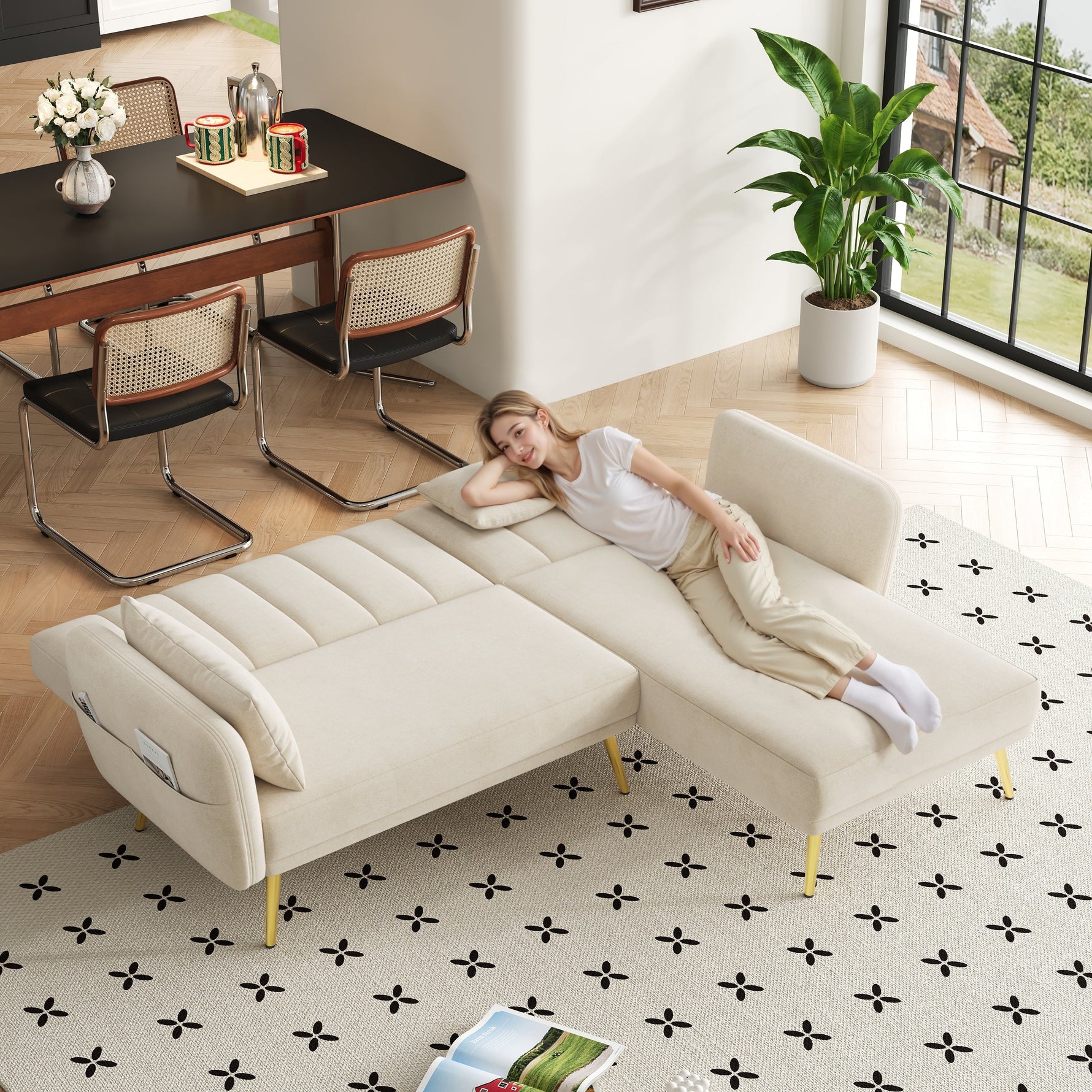 Sofa, Modern Folding L-Shaped Sofa Bed, Corner, with Sleeping Function