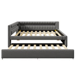 Daybed Sofa Bed 140x200cm with LED Light & Trundle, Grey Linen