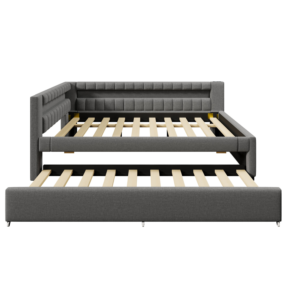 Daybed Sofa Bed 140x200cm with LED Light & Trundle, Grey Linen