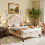 Upholstered Single Bed 90x200cm Adjustable Headboard Slatted Frame - Velvet Beige