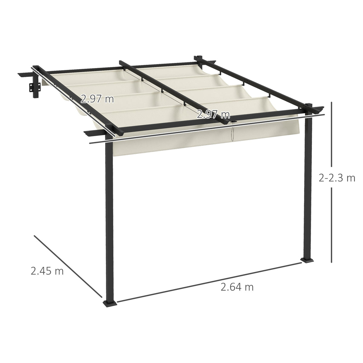 Pavilion Pergola 3x3m Windproof Adjustable Roof, Cream-Colored