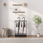 Umbrella Stand, Rectangular Holder with 24 Hooks/Removable Water Tray, Steel Black