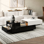 Coffee Table 100x50x38cm, High-Gloss with 1 Drawer & Sliding Top, Black and White Stitching