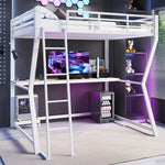 Loft Bed 140x200cm with Desk, LED Lights & USB, White