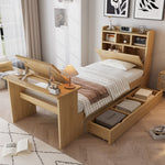 Children's Single Bed 90x200cm with Drawer & Table, Natural Wood