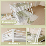 Bunk Bed 90x200 & 140x200 cm with Guardrail & Steps, White Metal
