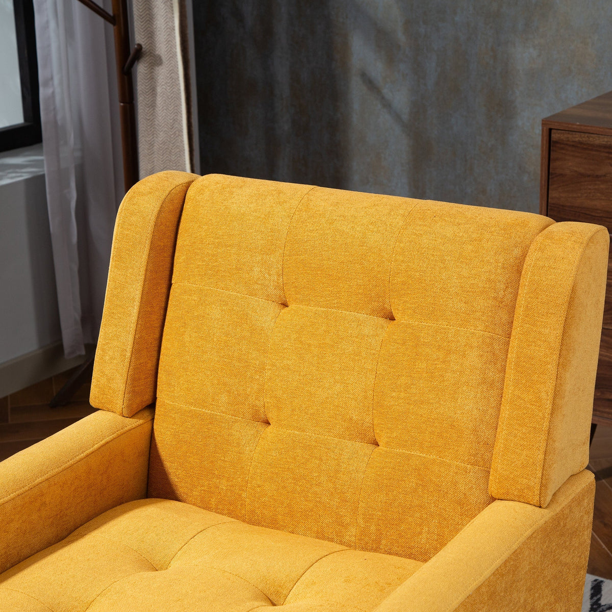 Upholstered Armchair with Buttoned Padding and Solid Wood Legs, Suede Black