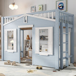Children's Loft Bed 90x200cm with Ladder & Window, Blue Wood