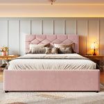 Upholstered Bed 140x200cm with Pull-Out Bed, Pink