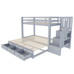 Bunk Bed with Pull-out Bed, Storage Ladder and Drawers, 90x200cm, Grey Wood
