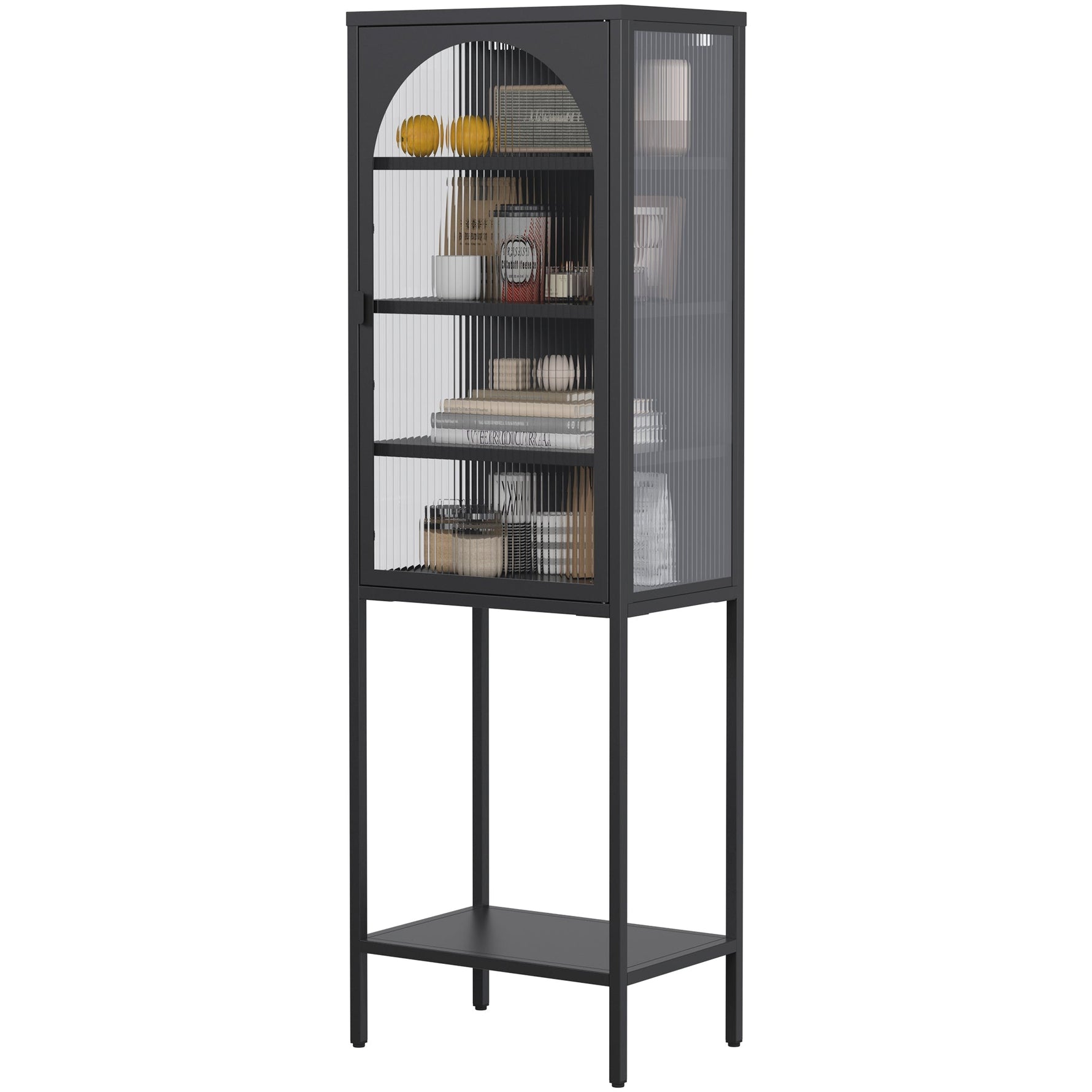 Metal & Glass Display Cabinet 5-Tier 3 Adjustable Shelves 160x50x35cm - Iron