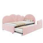 Extendable L-Shaped Sofa Bed with Cloud Headboard, Pink Velvet