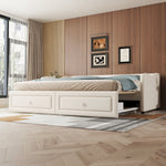 Daybed Sofa Bed 90x200cm Pull-Out Storage Drawers Linen Beige