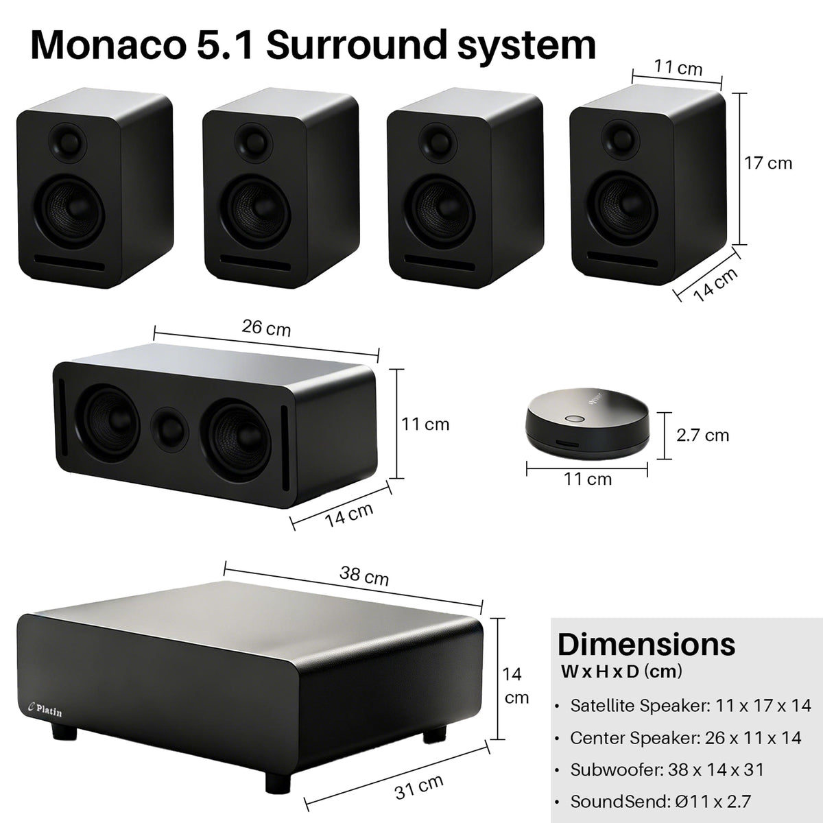5.1 Wireless Home Cinema System Dolby Atmos Monaco Set - Black