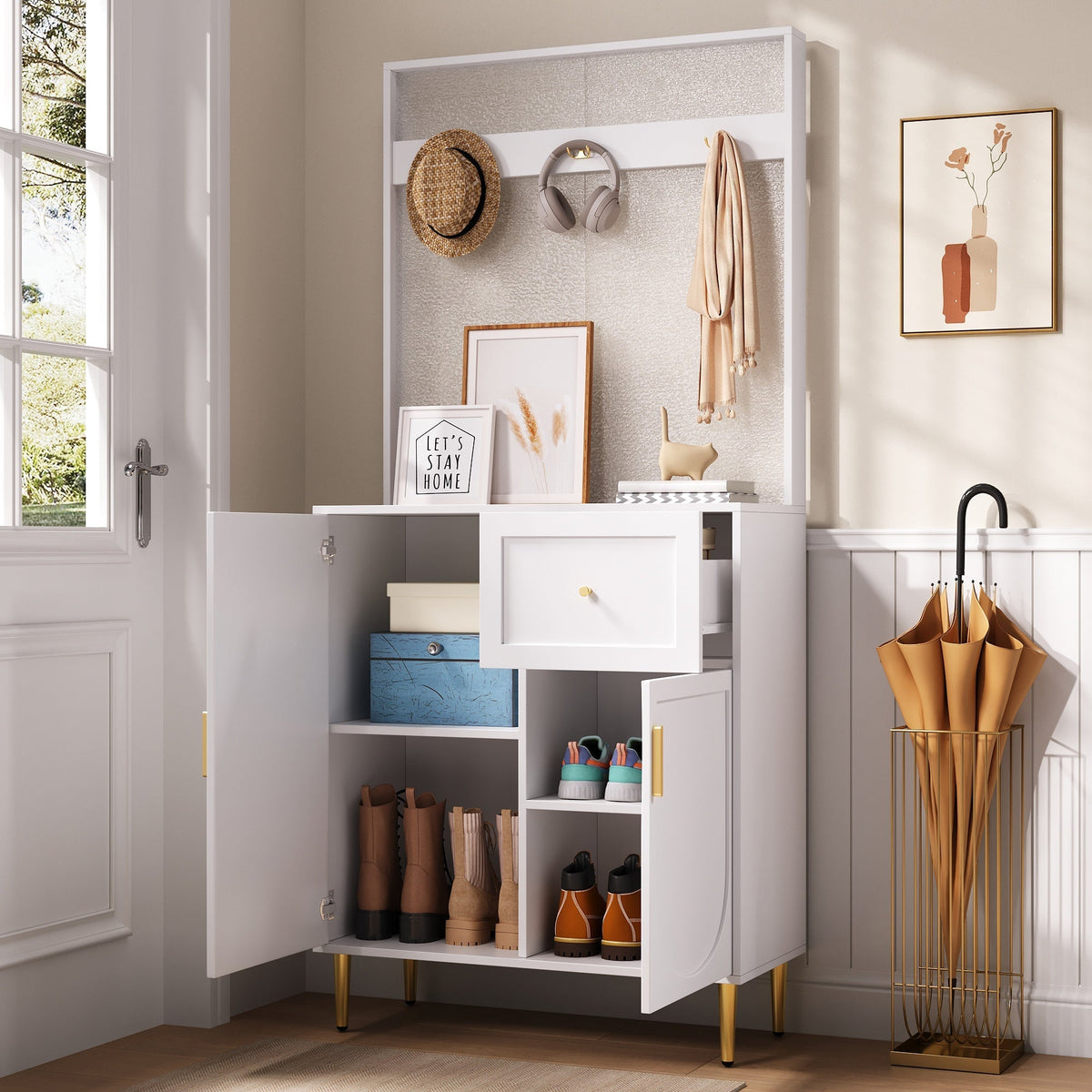 Wardrobe Set, Compact Hallway Cupboard with Shelf & Shoe Storage, 80x175.5x35 cm