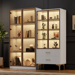 Modern Living Room Set: Two Glass Display Cabinets with LED Lighting, Adjustable Shelves, White Platinum Finish