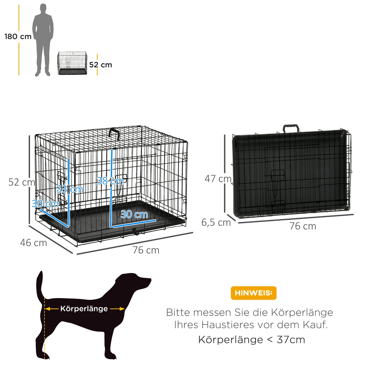 Dog Crate Transport Box, Foldable Metal, Black