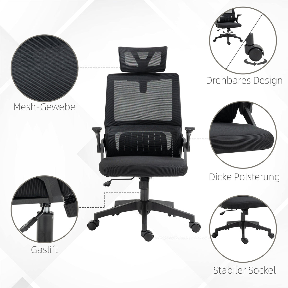 Office Chair Ergonomically Adjustable, Headrest, Armrests, Swivel, Rocking Function