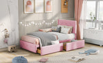 Upholstered Bed 90x200cm, Slatted Frame, Backrest & 2 Drawers, Pink Velvet