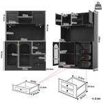 Sideboard Buffet Cabinet with 4 Doors, LED Light and Drink Holders, Black and White