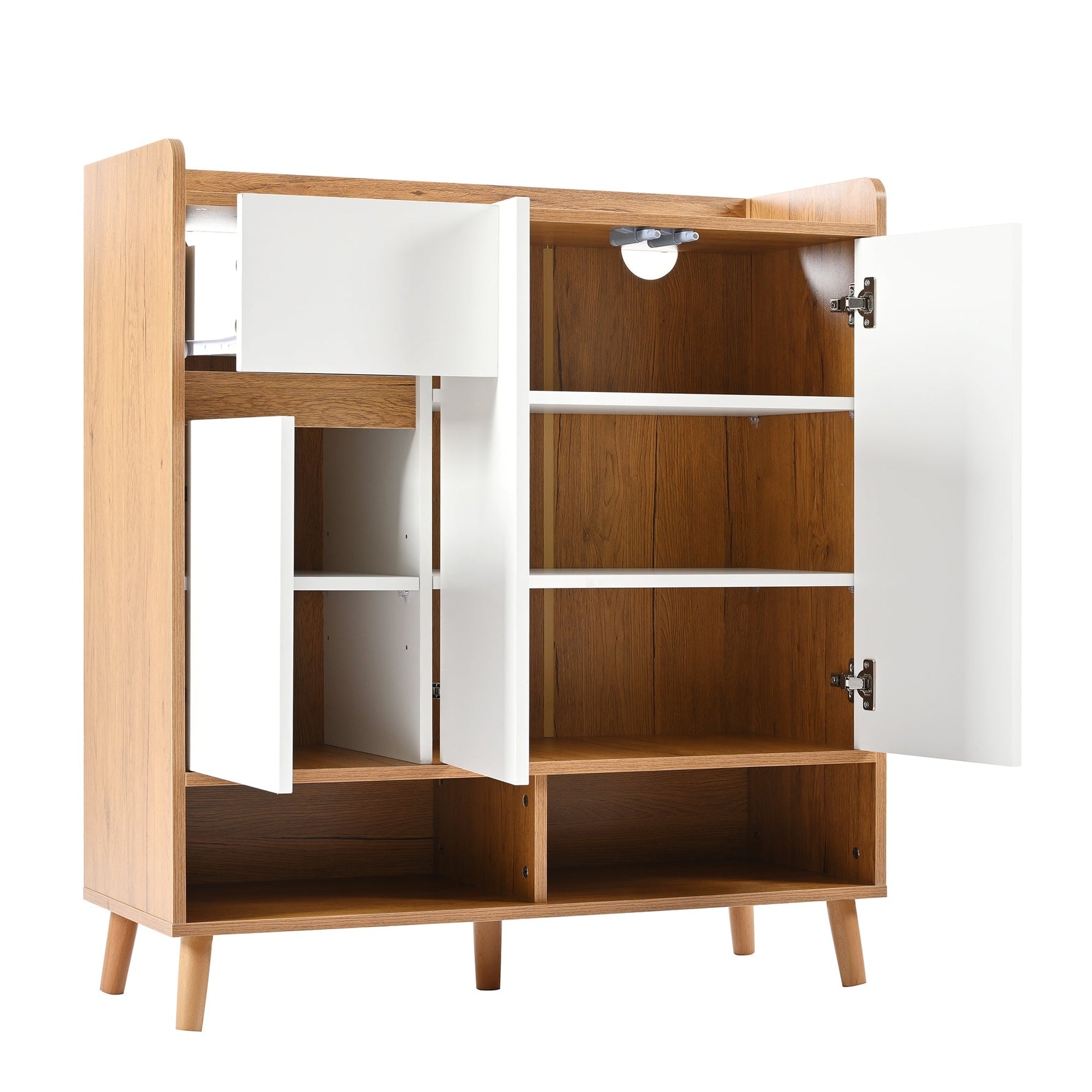 Chest of drawers with adjustable shelves, minimalist home organizer with solid wood legs