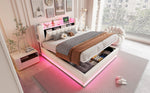 Smart Upholstered Bed with LED, USB and Hydraulic Storage, Beige Velvet