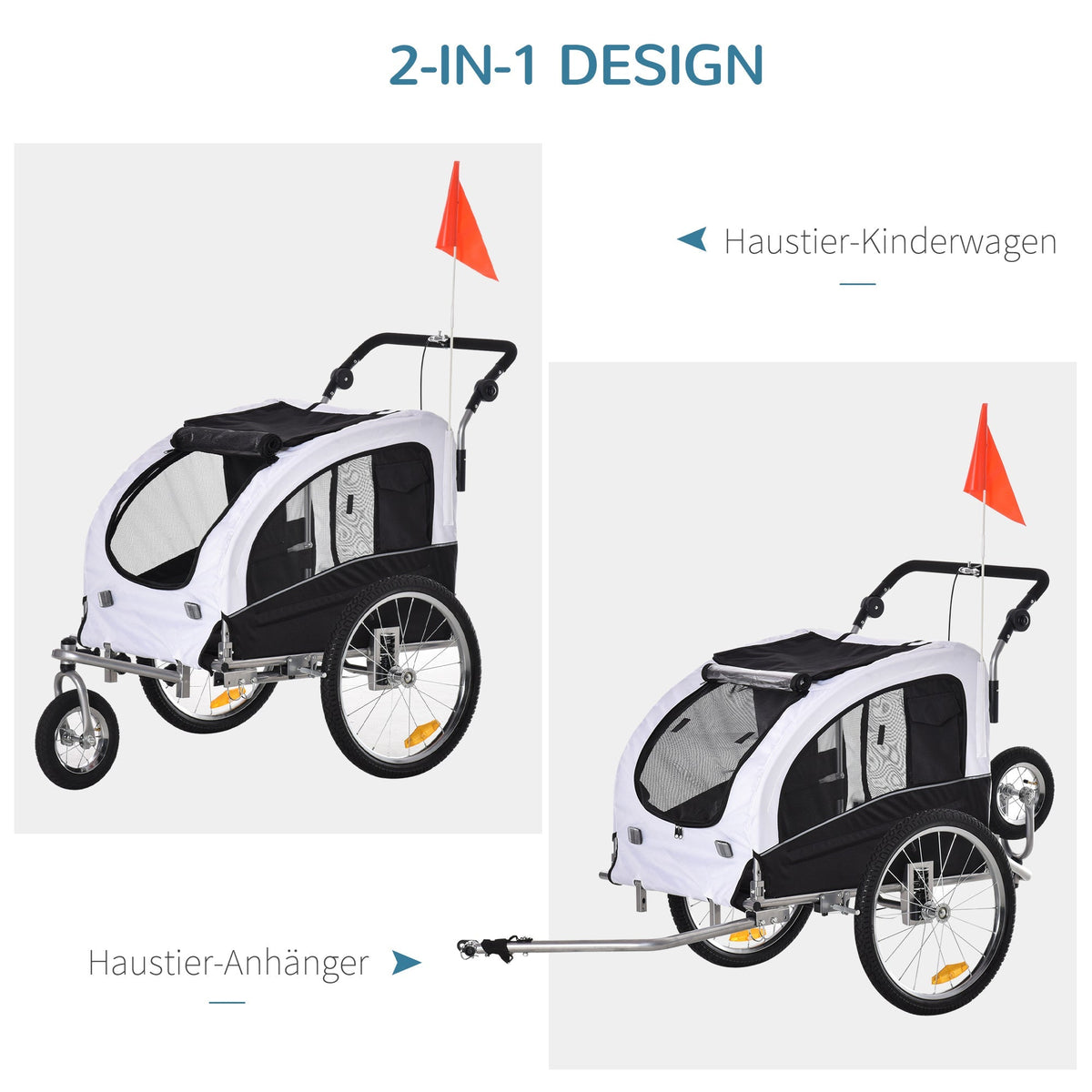 Dog Trailer Jogger Bicycle Trailer, 155 x 83 x 108 cm, White+Black