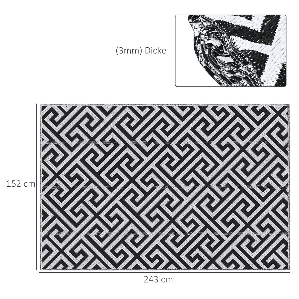 Outdoor Carpet, Double-Sided Water-Repellent, Plastic Black White