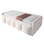 Extendable Upholstered Sofa Bed with Slatted Frame and 90/180x190cm Mattress Support, Beige Teddy Velvet