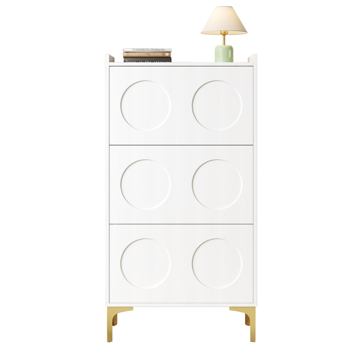 Modern Shoe Cabinet, 3-Tier Storage Metal Feet Entryway, White