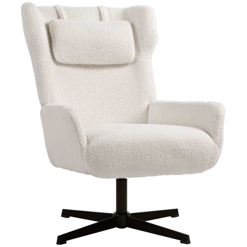 Accent Chair Upholstered Fleece Swivel Metal Frame - Cream White