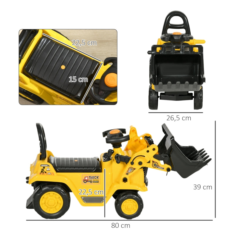 Seat Excavator, Children's Ride-on Car Tractor with Storage and Horn, Yellow and Black