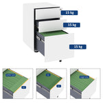 Mobile Filing Cabinet 3 Drawers Office Steel White 39x48x59cm