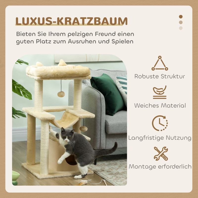 Cat Tree, Scratching Post, Perch, Hammock, Cream
