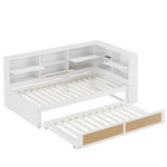 Sofa Bed, Wooden 90*200 Pull-out Multifunctional Single with Storage & Charging Port, White