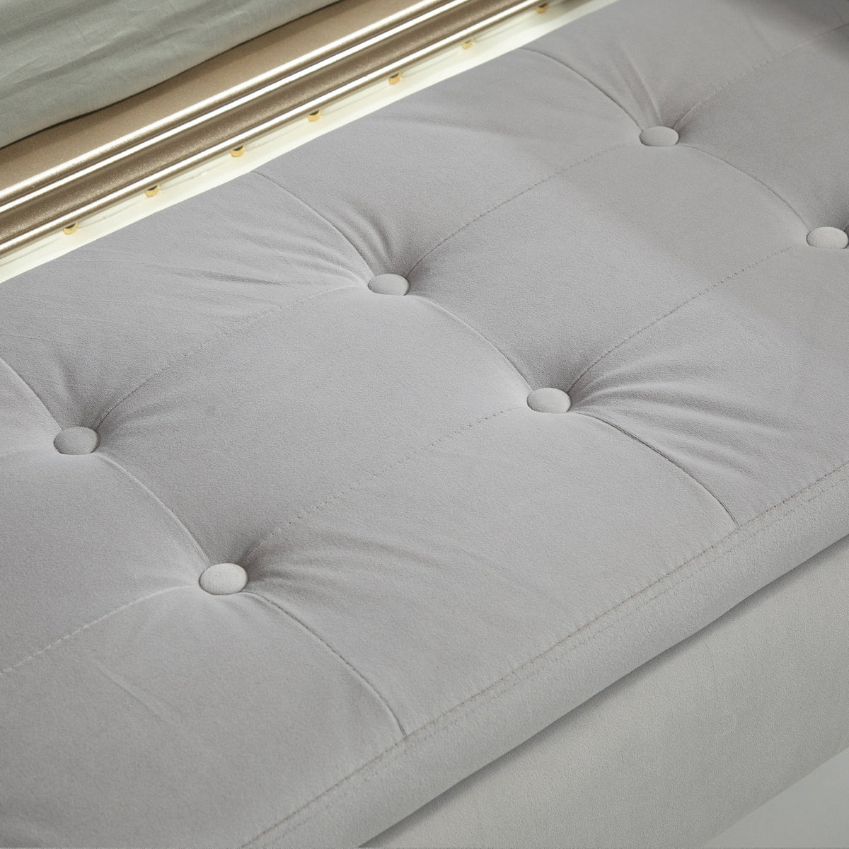 Upholstered Bench, Storage Armrests, Chest, Velvet, Light Grey