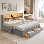 Upholstered Daybed, Extendable with 2 Drawers & USB, Grey Velvet