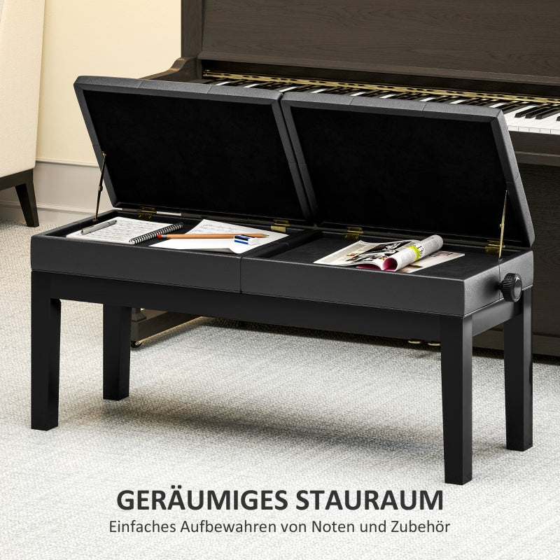 Piano Bench, Height-Adjustable, Storage, 220 kg Capacity, Faux Leather, Black