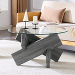 Round Coffee Table 79cm Tempered Glass Cross Legs - Gray MDF